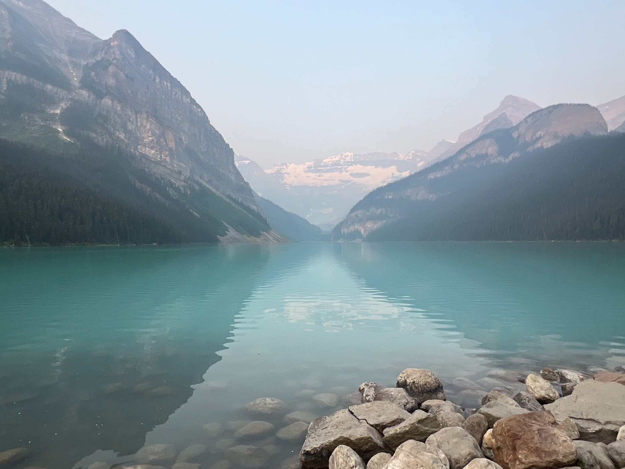 Lake Louise on a moody morning in Banff National Park