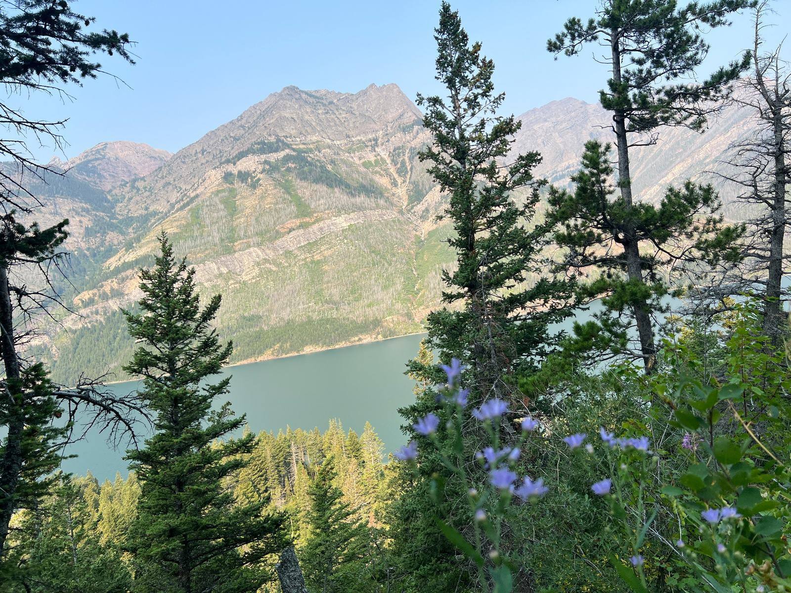 Mountain lake view along the Crypt Lake hiking route
