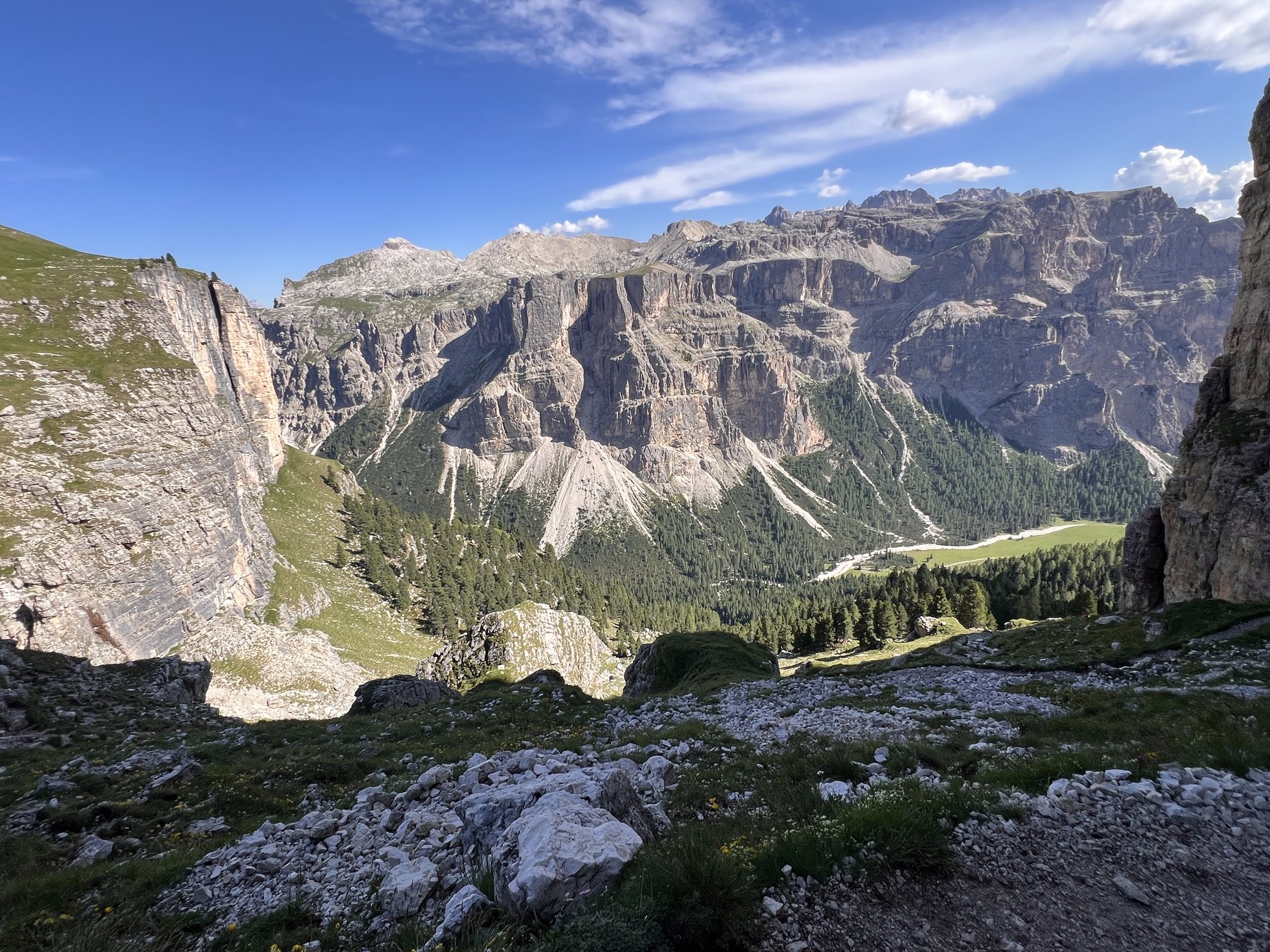 Rocky alpine trail toward Rifugio Puez