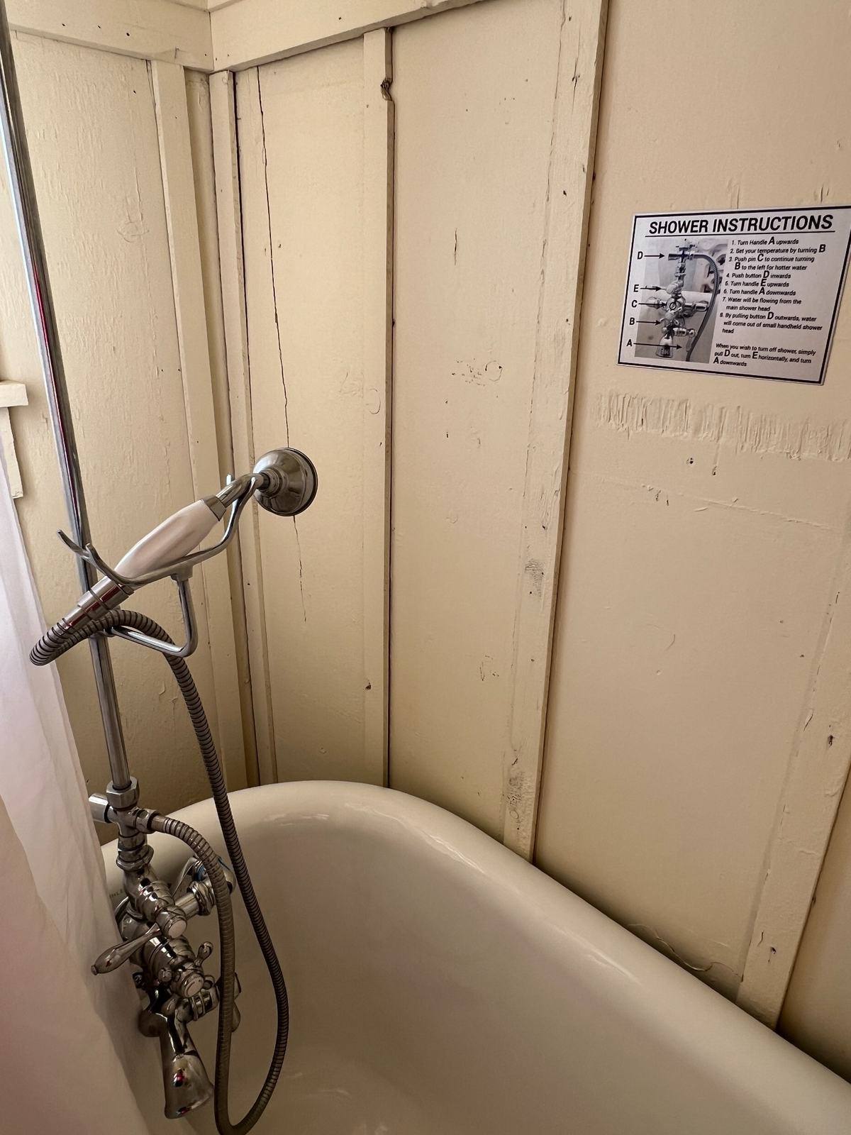 Historic shower controls at Many Glacier Hotel