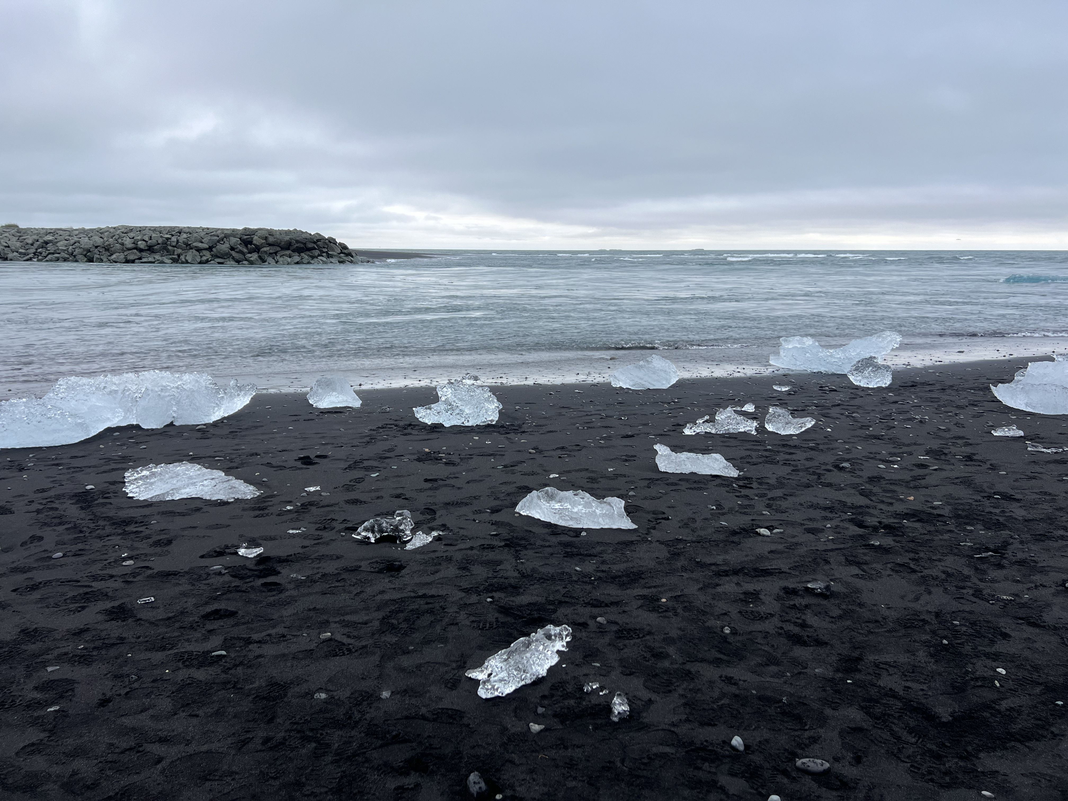 Ice on black sand at Diamond Beach