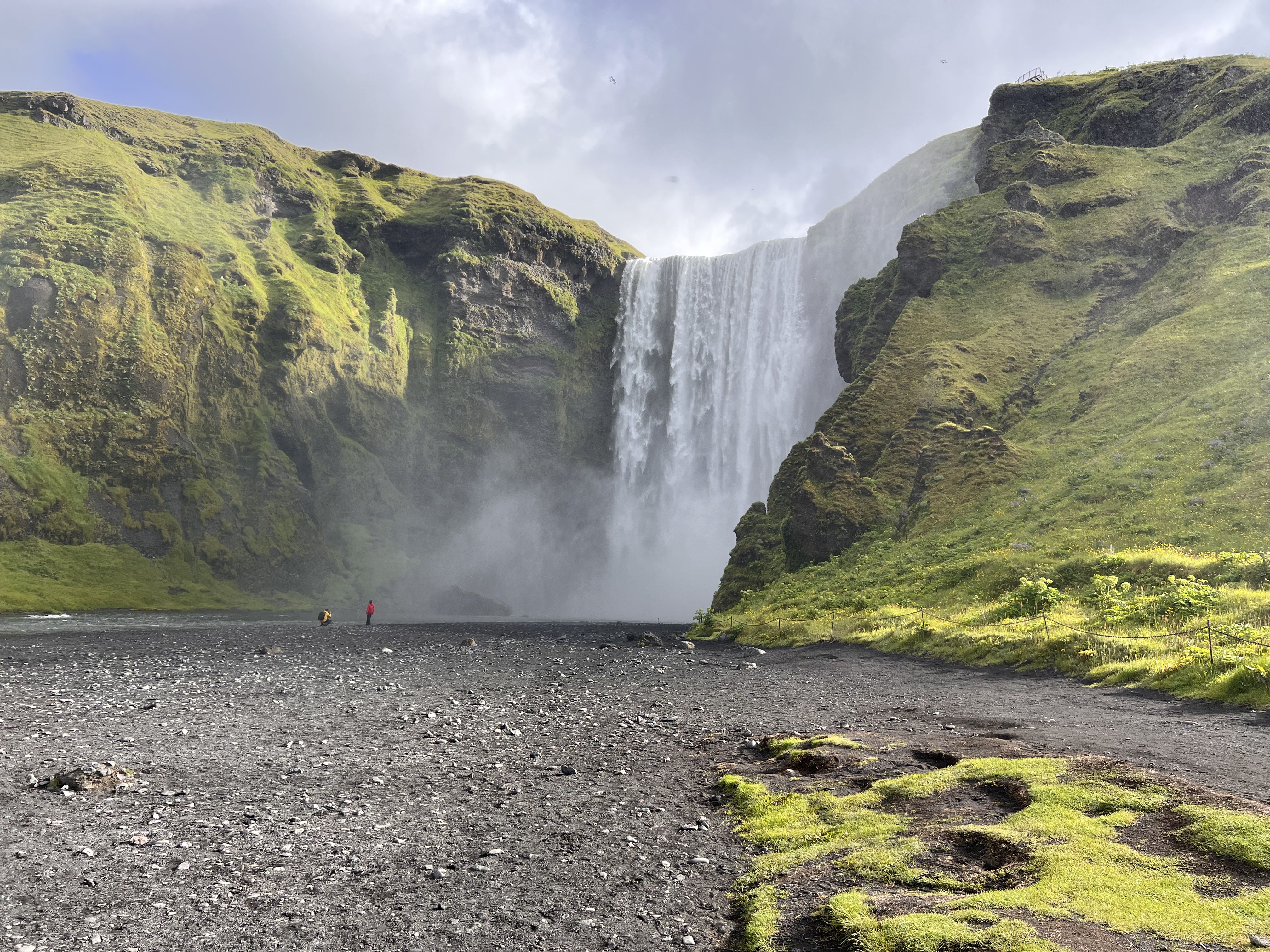Skógafoss-area waterfall and green canyon at the start of the Fimmvörðuháls hike