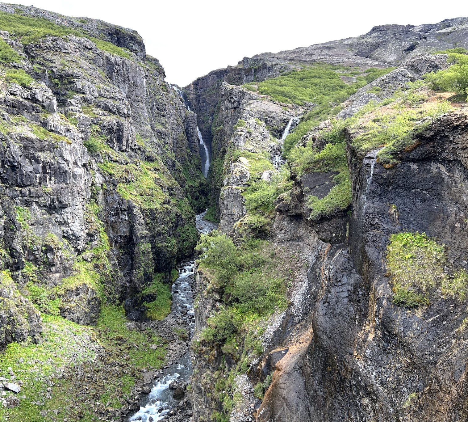 Green canyon on the Glymur Waterfall hike