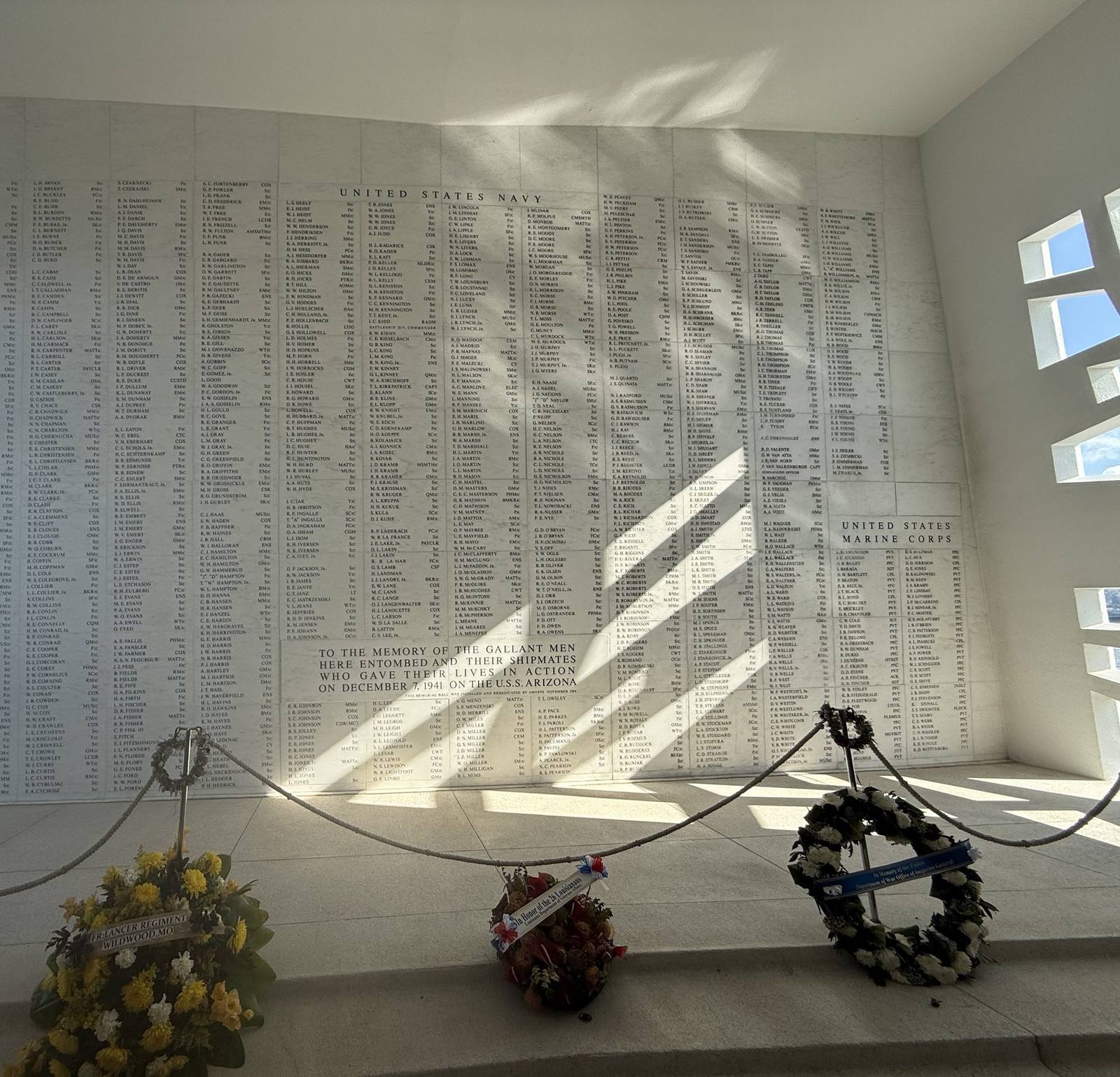 USS Arizona Memorial wall at Pearl Harbor
