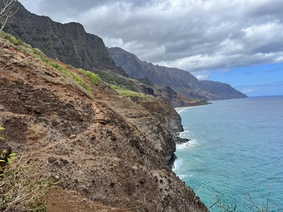 Narrow coastal terrain on Kalalau Trail