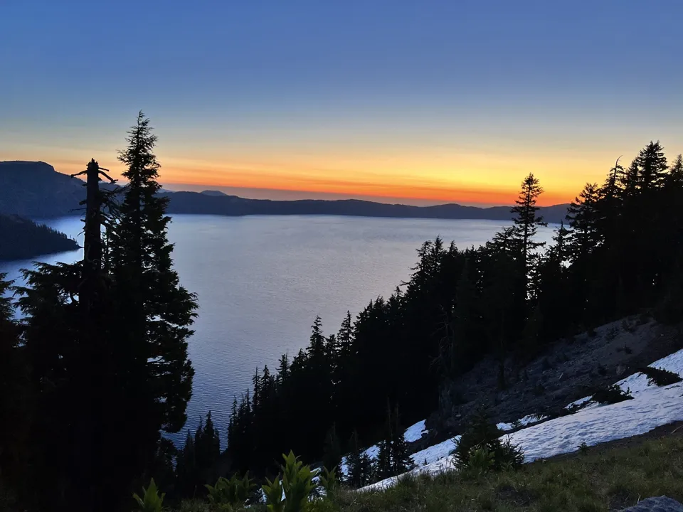 Sunset view over Crater Lake from Crater Lake Lodge