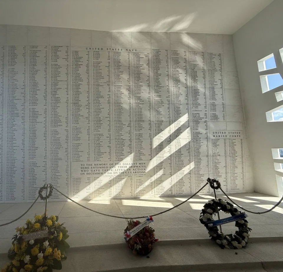 USS Arizona Memorial wall at Pearl Harbor