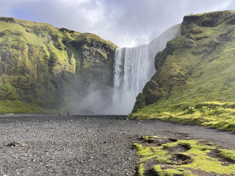 Skógafoss-area waterfall and green canyon at the start of the Fimmvörðuháls hike