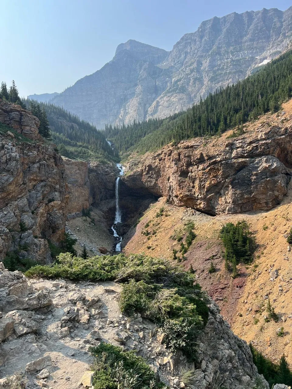 Waterfall and mountain scenery along the Crypt Lake hike