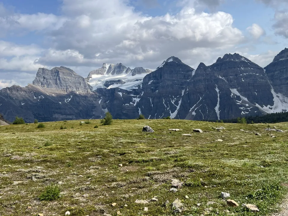 Open alpine views of the Ten Peaks from the Sentinel Pass trail