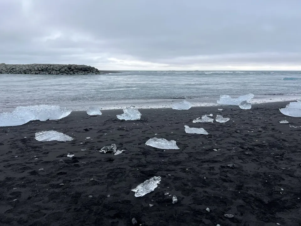 Ice on black sand at Diamond Beach