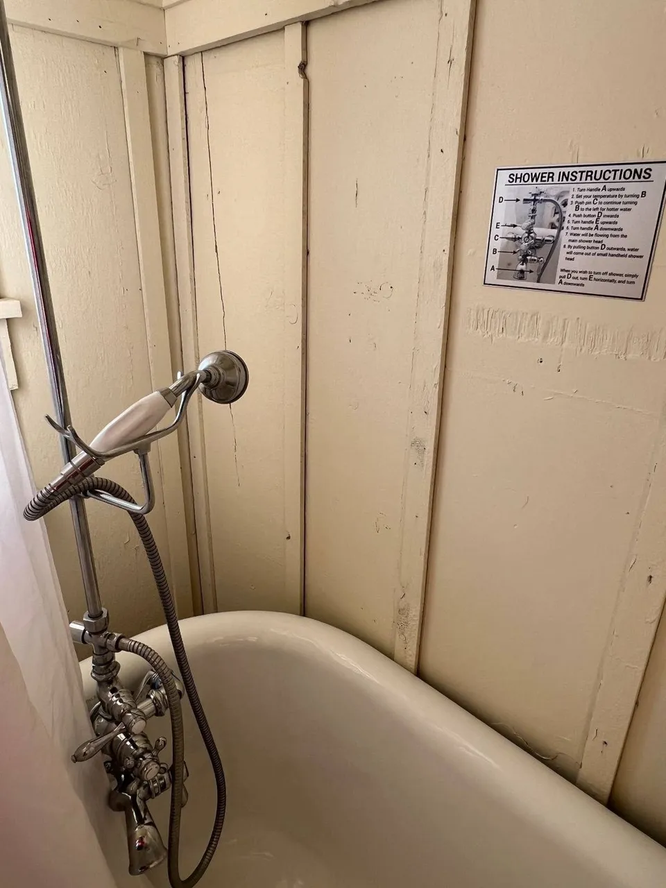 Historic shower controls at Many Glacier Hotel