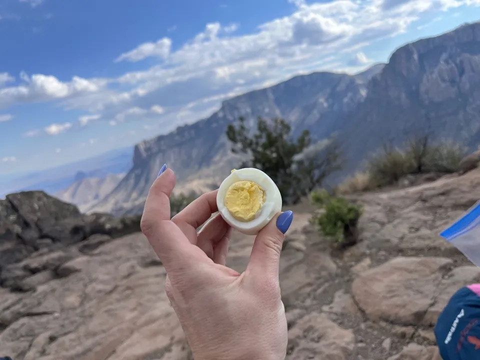 Hard-boiled egg packed as filling food on a long hike