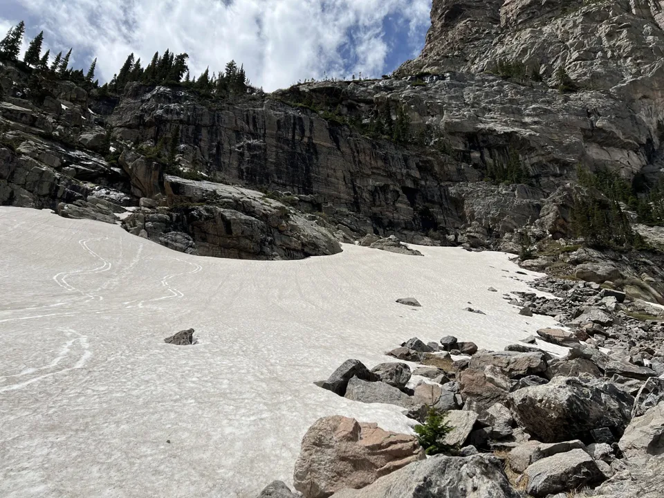Snow on Sky Pond route